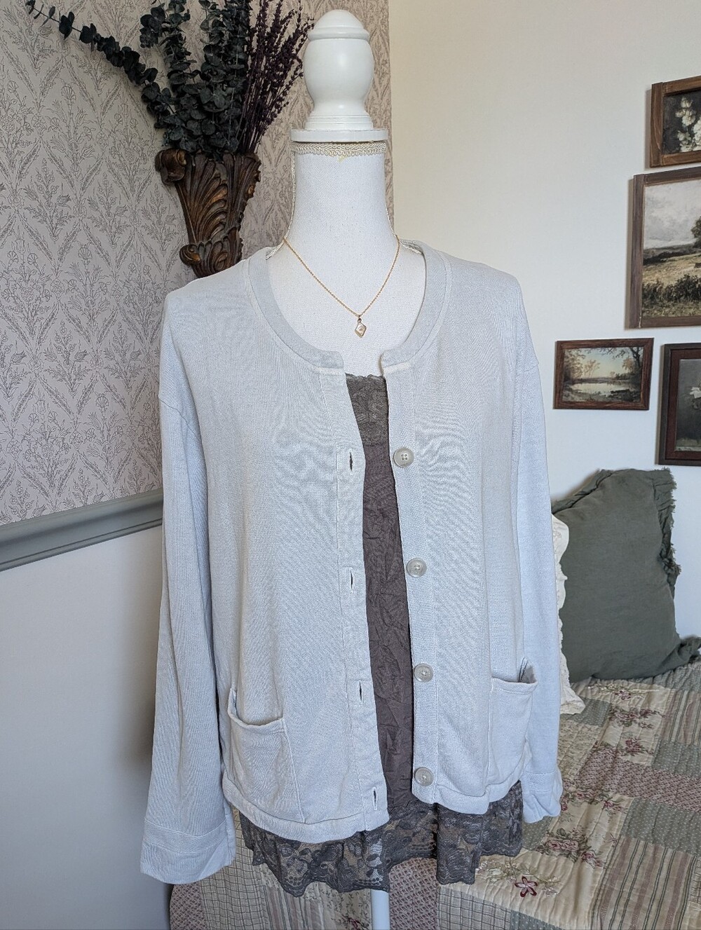 Poetry Chambray Hemp Organic Cotton Jersey Jacket Cardigan US 6